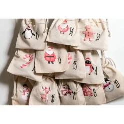 Adventskalender Beutel 24 Stück – Baumwollbeutel „Pink Christmas“, OEKO-TEX, 10×14/15×20 cm, wiederverwendbar