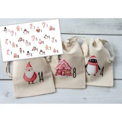 Adventskalender Beutel 24 Stück – Baumwollbeutel „Pink Christmas“, OEKO-TEX, 10×14/15×20 cm, wiederverwendbar