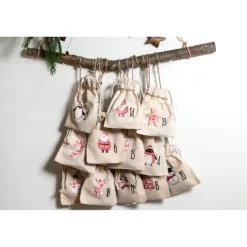 Adventskalender Beutel 24 Stück – Baumwollbeutel „Pink Christmas“, OEKO-TEX, 10×14/15×20 cm, wiederverwendbar