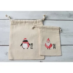 Adventskalender Beutel 24 Stück – Baumwollbeutel „Pink Christmas“, OEKO-TEX, 10×14/15×20 cm, wiederverwendbar