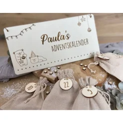 Adventskalender Bär personalisiert mit Namen / Weihnachtskalender Advent aus Holz zum befüllen