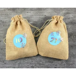 Adventskalender **EISKristall2** von ZWEIFARBIG Jutesäckchen mit Zahlen 24er Set Schneeflocke Adventszahlen