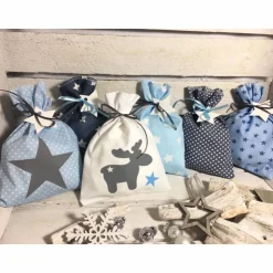 Adventskalender Elch blau grau Kalender Advent selber befüllen Säckchen Baumwolle Taschen Tüten Türchen Weihnachten