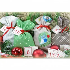 Adventskalender EULE, Stoff Säckchen mit gestickten Zahlen für Kinder und Erwachsene, Weihnachten, Advent, verschiedene Farben