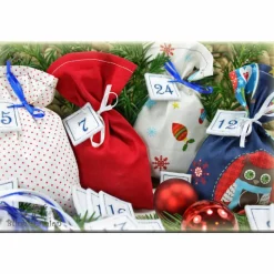 Adventskalender EULE, Stoff Säckchen mit gestickten Zahlen für Kinder und Erwachsene, Weihnachten, Advent, verschiedene Farben
