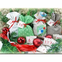Adventskalender EULE, Stoff Säckchen mit gestickten Zahlen für Kinder und Erwachsene, Weihnachten, Advent, verschiedene Farben