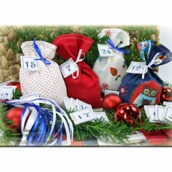Adventskalender EULE, Stoff Säckchen mit gestickten Zahlen für Kinder und Erwachsene, Weihnachten, Advent, verschiedene Farben
