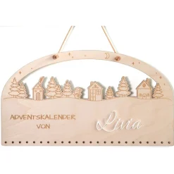 Adventskalender Holz Winterlandschaft mit Wichtel 38×21 cm | Acryl-Name | Brett, Zahlen oder Komplettset