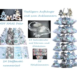 Adventskalender Komplettset XL Eisbärchen – Stoff Säckchen zum Befüllen & Wandhänger
