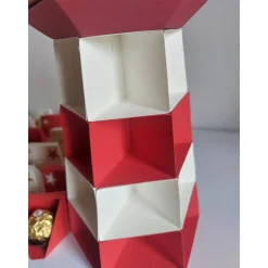 Adventskalender Leuchtturm zum selbst befüllen – Handgemacht in Rot/Cremfarben