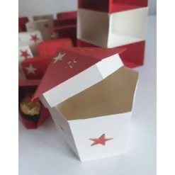Adventskalender Leuchtturm zum selbst befüllen – Handgemacht in Rot/Cremfarben
