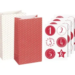 Adventskalender Papiertüten mit Sticker rot weiß | Weihnachtskalender