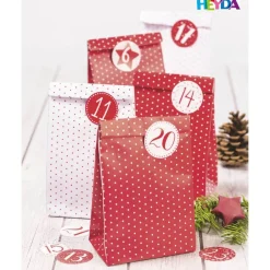Adventskalender Papiertüten mit Sticker rot weiß | Weihnachtskalender