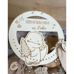 Adventskalender personalisiert mit Namen Dino rund / Weihnachtskalender Advent zum befüllen