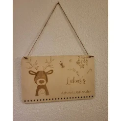 Adventskalender personalisiert mit Name klein,Rehntier, Weihnachten, Adventskalender aus Holz/Laser, Advent,Jutesäckchen