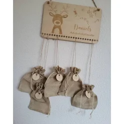 Adventskalender personalisiert mit Name klein,Rehntier, Weihnachten, Adventskalender aus Holz/Laser, Advent,Jutesäckchen