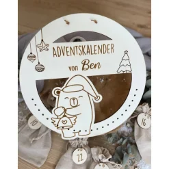 Adventskalender personalisiert mit Namen rund / Weihnachtskalender Holz zum befüllen
