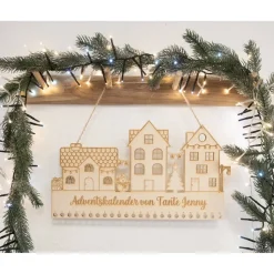 Adventskalender personalisiert zum Befüllen Kinder - Motiv Schneemann Lichterhäuser - DIY Adventskalender