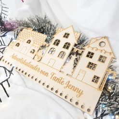 Adventskalender personalisiert zum Befüllen Kinder - Motiv Schneemann Lichterhäuser - DIY Adventskalender