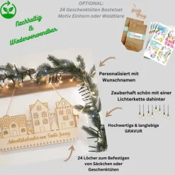 Adventskalender personalisiert zum Befüllen Kinder - Motiv Schneemann Lichterhäuser - DIY Adventskalender