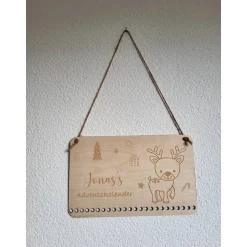 Adventskalender personalisiert mit Name groß,Rehntier, Weihnachten, Adventskalender aus Holz/Laser, Advent,Jutesäckchen,