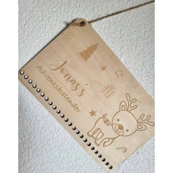 Adventskalender personalisiert mit Name groß,Rehntier, Weihnachten, Adventskalender aus Holz/Laser, Advent,Jutesäckchen,