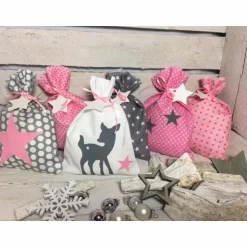 Adventskalender Reh rosa grau Kalender Advent selber befüllen Säckchen Baumwolle Taschen Tüten Türchen Weihnachten
