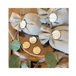 Adventskalender Säckchen in XXL aus Leinen, mit gravierten Holzanhängern,  Adventskalender aus Stoff zum Befüllen