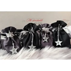 Adventskalender Säckchen zum befüllen edel schwarz Silber Sternenmotiv handgefertigt