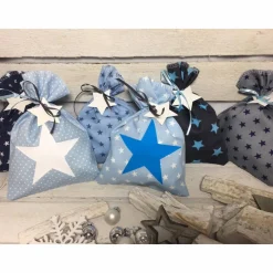 Adventskalender Stern blau Kalender Advent selber befüllen Säckchen Baumwolle Taschen Tüten Türchen Weihnachten
