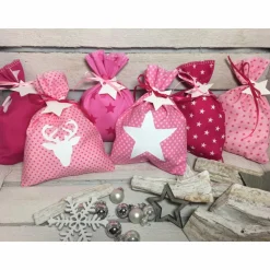 Adventskalender Stern pink Kalender Advent selber befüllen Säckchen Baumwolle Taschen Tüten Türchen Weihnachten