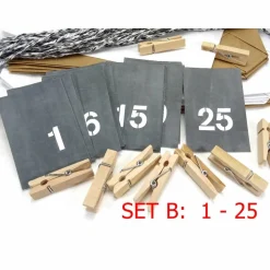 Adventskalender Tüten Klammern, 50m Textilgarn, Auswahl: 24 oder 25 Zahlen, Kreidetafel Anhänger, DIY-Set