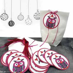 Adventskalender Weihnachtseule zum Befüllen - Kraftpapiertüten mit Zahlenanhängern & Satinbändern