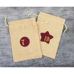 Adventskalender **weinROT** von ZWEIFARBIG Jutesäckchen mit Zahlen 24er Set Stern Kreis Adventszahlen Säckchen