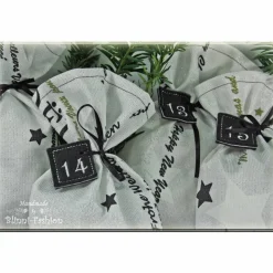 Adventskalender XL Säckchen zum befüllen mit gestickten Filz Zahlen, Kinder Erwachsene Advent Stoff