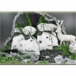 Adventskalender XL Säckchen zum befüllen mit gestickten Filz Zahlen, Kinder Erwachsene Advent Stoff