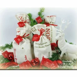 Adventskalender XL Säckchen zum befüllen mit gestickten Filz Zahlen, Kinder Erwachsene Advent Stoff