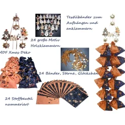 Adventskalender XXL Komplettset Wandhänger *XMAS* – Befüllbarer Advent Deko Kalender aus Baumwolle