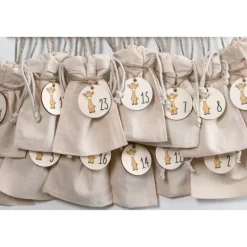 Adventskalender Zahlen Holz 1–24, rund Ø4,5 cm, Giraffe – farbig bedruckt | wiederverwendbar