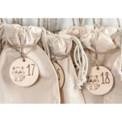 Adventskalender Zahlen Holz 1–24, rund Ø4,5 cm | Fuchs graviert, natürlich & wiederverwendbar