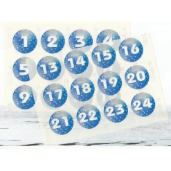 Adventskalender Zahlen Sticker, 4cm rund blau, Schneeflocken, WEISS Zahlen 1-24 Aufkleber, made by BuntMixxDESIGN