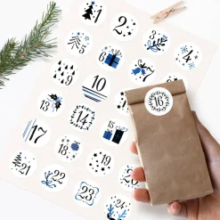 Adventskalender Zahlenaufkleber *Christmas Blue* / 24 runde Aufkleber / ∅ 40 mm