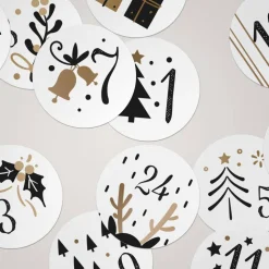 Adventskalender Zahlenaufkleber *Christmas Gold* / 24 runde Aufkleber / ∅ 40 mm