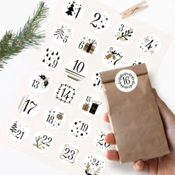 Adventskalender Zahlenaufkleber *Christmas Gold* / 24 runde Aufkleber / ∅ 40 mm