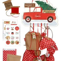 Adventskalender zum Aufhängen und selbst Befüllen X-Mas-Truck - Komplett mit Schnur, Papiertüten & Adventskalenderzahlen