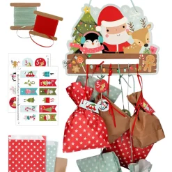 Adventskalender zum Aufhängen und selbst Befüllen Santa - Komplett mit Schnur, Papiertüten & Adventskalenderzahlen