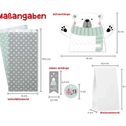 Adventskalender zum Aufhängen und selbst Befüllen Eisbär-Motiv - Komplettset mit Schnur, Papiertüten & Adventskalenderza