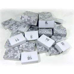 Adventskalender zum Befüllen Mini Schachteln |24 kleine u 2 große Boxen | Zahlen 1-24 | Eiskristall grau wei&