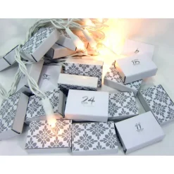 Adventskalender zum Befüllen, Eiskristalle hellgrau weiß Schiebeschachtel Schachteln Advent, BuntMixxDESIGN