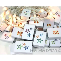 Adventskalender zum Befüllen, Korb silberfarben shabby stil,  Schachteln, rote Filzsterne, Spankorb